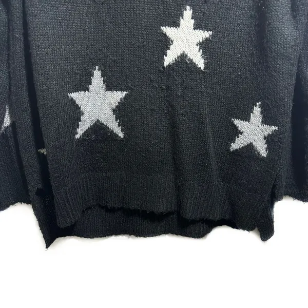 Neely Womens Sz S Sweater White Black Open Knit Oversized Stretchy￼ V Neck - Image 3