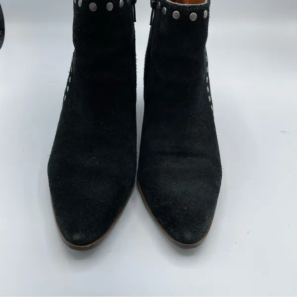 Lucky Brand Black Suede Studded Ankle Boots Stacked Heel Booties Womens 7 Fall - Image 4
