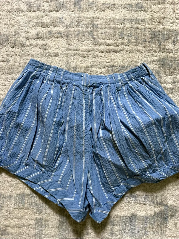 Anthropologie Blue & White Striped High-Waist Pleated Shorts - Image 3
