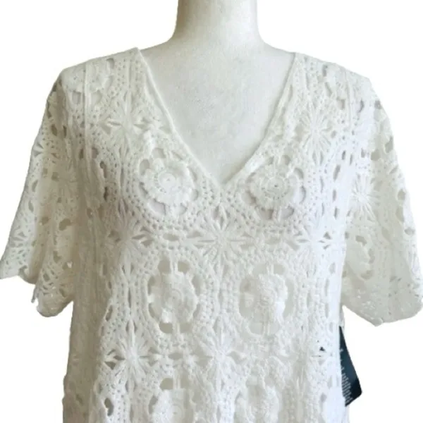 Roamans Top Sweater White French Crochet Short Sleeve Cotton Top Plus 18/20 NEW - Image 3