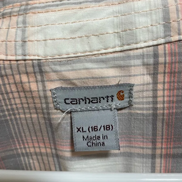 Carhartt Women’s Flannel Long Sleeve Button Down Shirt Grey & Pink Extra Large - Image 2