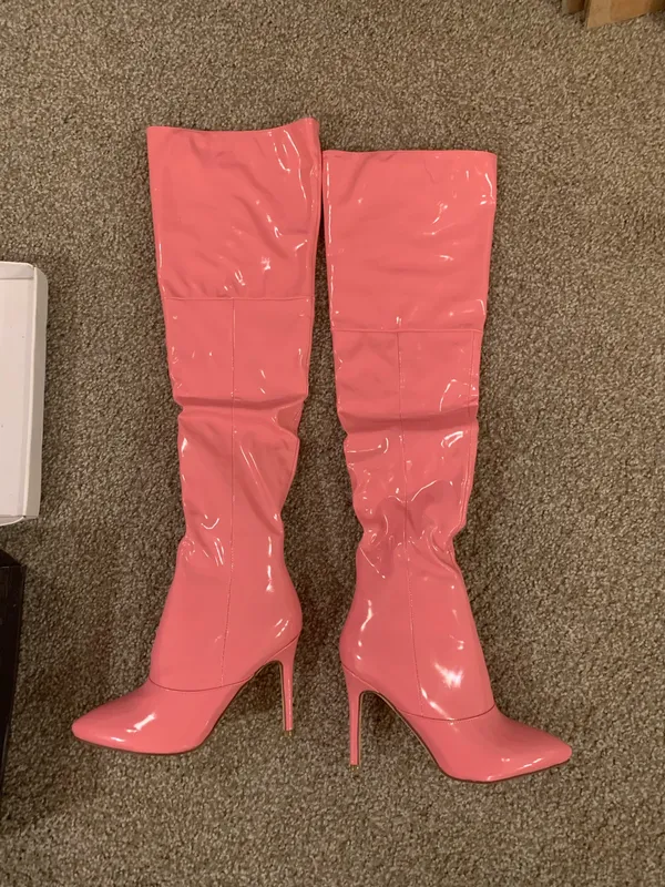 FSJ Pink High Heel Boots Size 6 - Image 4