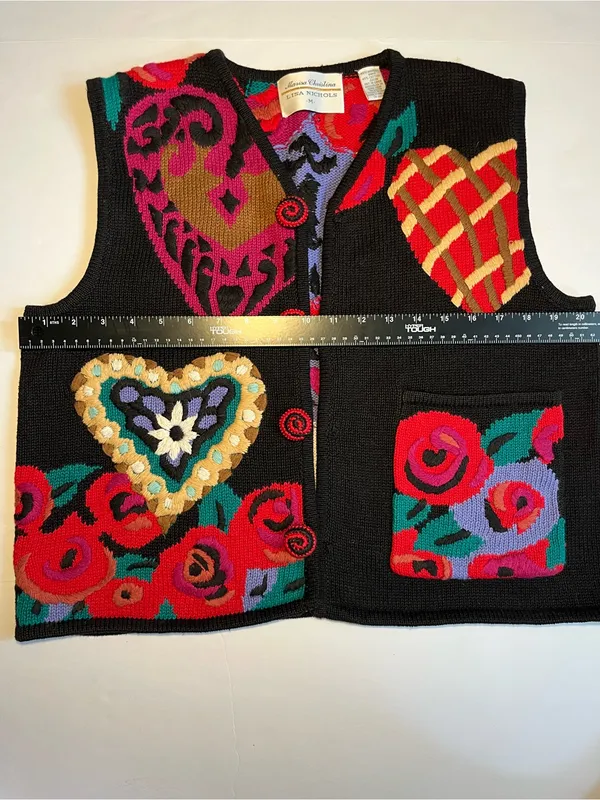 Vintage Lisa Nichols Marisa Christina Heart Rose Knit Sweater Vest Medium Art to - Image 4