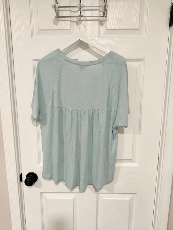 NIC+ZOE Aqua Blue Linen Blend Relaxed Coastal V Neck Plus Size Top Tunic XXL - Image 5