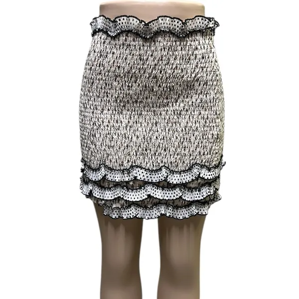 Elliatt Muse Cream Cheetah Animal Print Ruffled Bodycon Mini Skirt Womens Medium - Image 4
