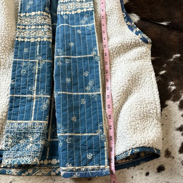 FREE PEOPLE Vera Plaid Patch‎ Sherpa Vest Oversized Boho Size Small - Image 8
