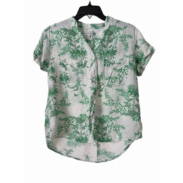 Piyama Pajama Set XS Green White Toile Botanical Rayon Pants Bali Resort #F13-1 - Image 5