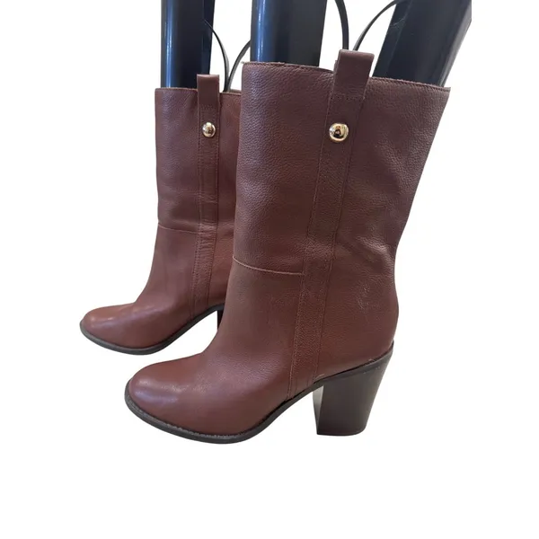Nine West Womens Brown Leather retro Y2K Mid Calf Boots Size 10M SKU 7171 - Image 4