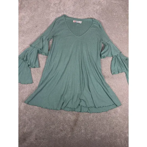Free People Beach Seashore Mini Dress Women Xs Green Mint Ruffle‎ Sleeve Boho - Image 4