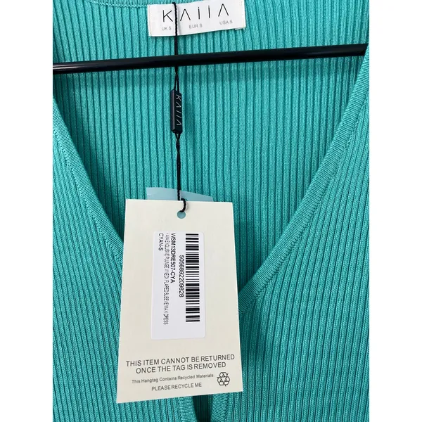 NWT KAIIA x ASOS Exclusive Plunge V-Neck Flared Sleeve Maxi Dress Cyan S - Image 3
