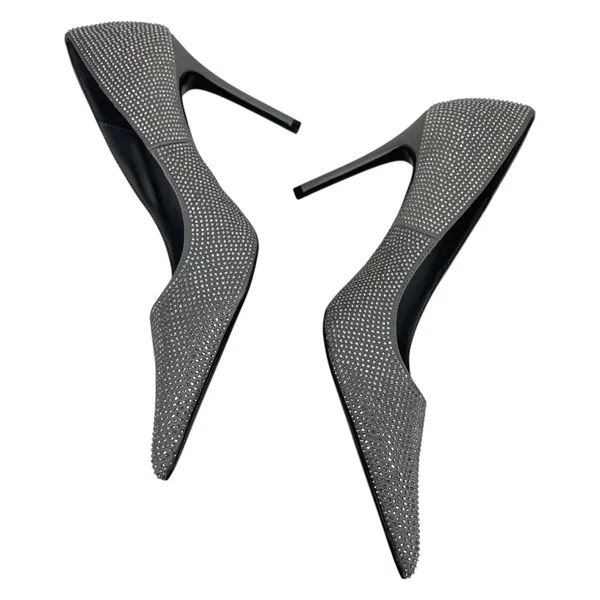 Mango Rhinestone Embellished Pointed Toe Satin Heel Pump Gray Size 39/ 8.5 - Image 7