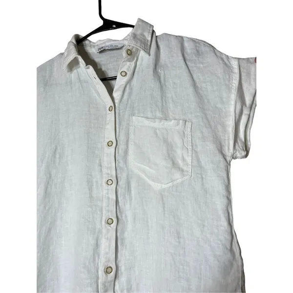 Zara Linen White Button‎ Front Blouse Size Small - Image 2