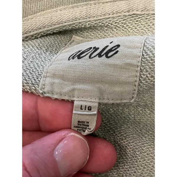 Aerie Hoodie Womens Large Green Full Zip Cropped Terry Cargo Pockets Sweatshirt - Image 8