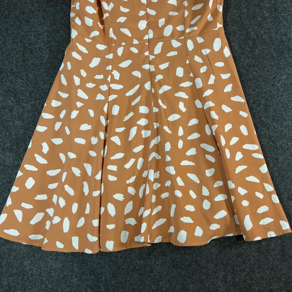 Lulus Terracotta Orange White Abstract Print Puff Sleeve Mini Dress Small - Image 12
