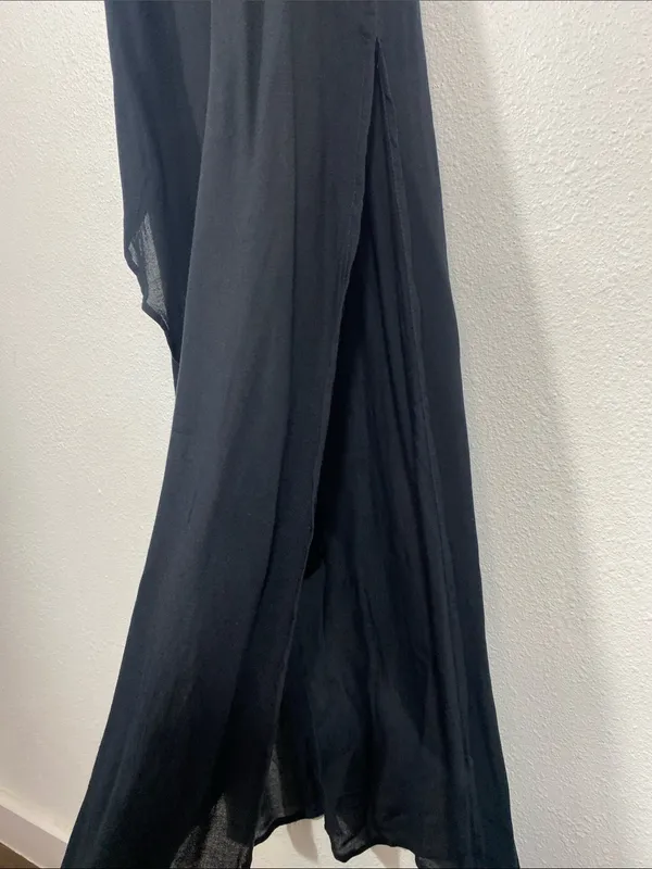 Free People Black Long Crisscross-Back Nightgown with Asymmetric Hem 100% Rayon - Image 7