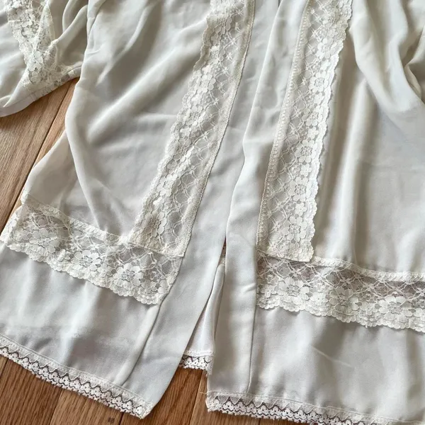 White Lace Sheer Kimono Cardigan Womens Small Prairie Victorian - Image 3