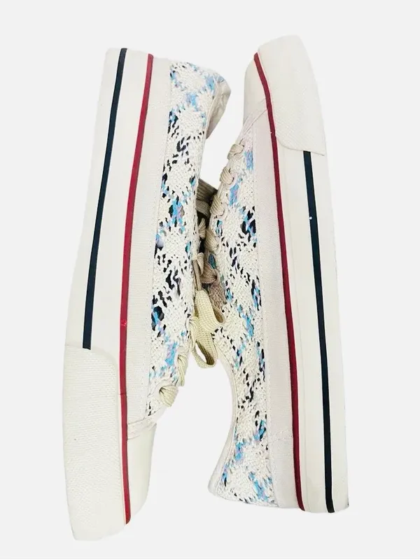 Boho Crochet Lace Mesh Low Top Sneakers - Multicolor Woven Summer Trainers Sz 7. - Image 3