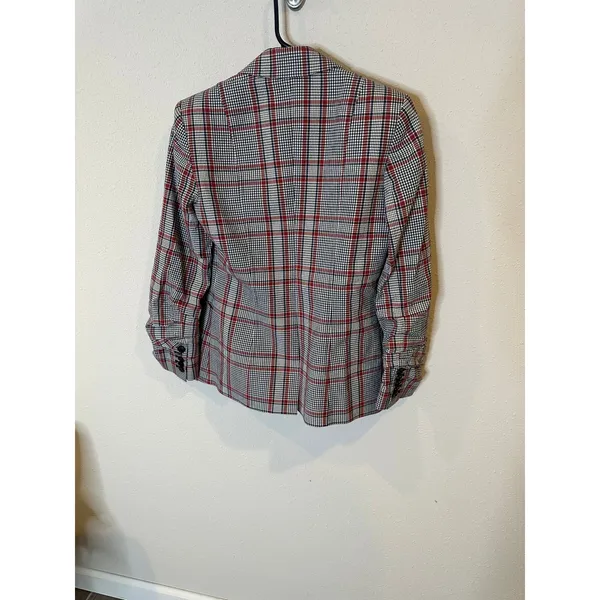 Veronica Beard Red Plaid‎ Double Breasted Blazer Jacket Size 0 Ruched Sleeve USA - Image 5