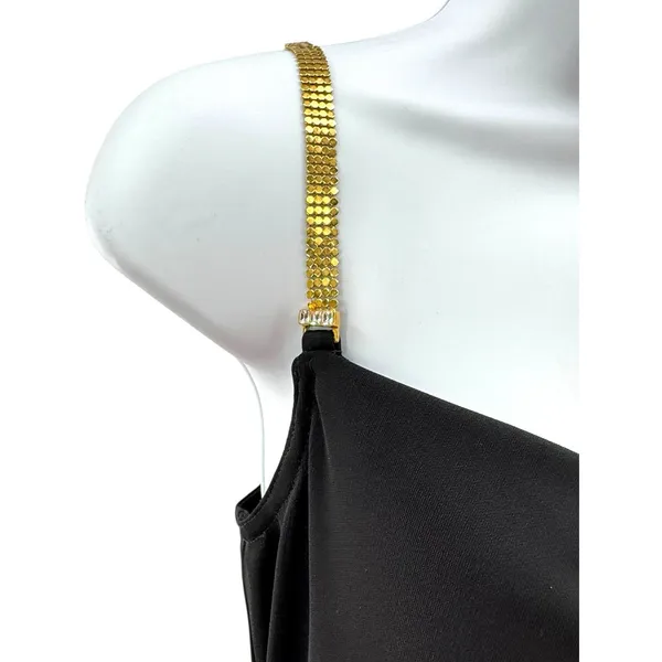 Jessica McClintock Gunne Sax Millennium 2000 Vtg Black Gown Sz 7 Gold Straps Y2K - Image 4