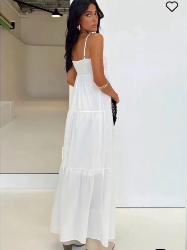 Princess Polly Warrego White Spaghetti-Strap Tiered Maxi Dress, Size 0 - Image 2