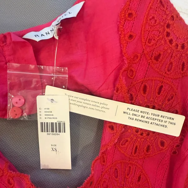 ANTHROPOLOGIE‎ NWT RANNA GIL Tomine Eyelet Midi Dress in Hot Pink size XS - Image 10