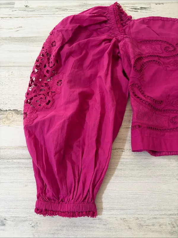 FARM Rio Pink Lace Puff sleeve Cropped Blouse - Image 6
