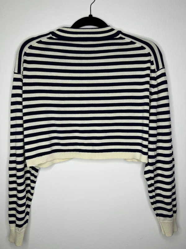 ZARA Striped Crop Blue White Knit Size Medium - Image 7