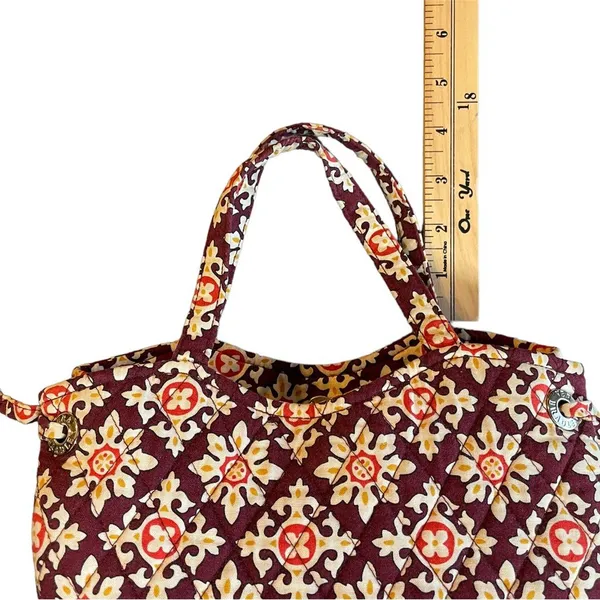 VERA BRADLEY Small Handbag Purse Brown/Beige/Red Print Quilted Cotton - Image 10