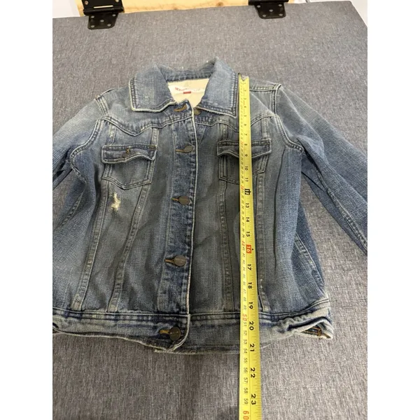Mossimo Denim Vintage Y2K Distressed Cropped Jean Jacket Women's Sz L - Image 9