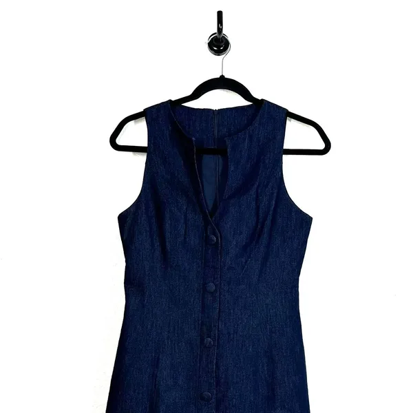 Dress S Commence NWT Keyhole Neckline Button Denim Mini Dark Wash Sleeveless - Image 4
