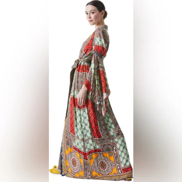 Alice + Olivia Jaylen Mix Scarf Print Handkerchief Sleeve Maxi Dress S - Image 6