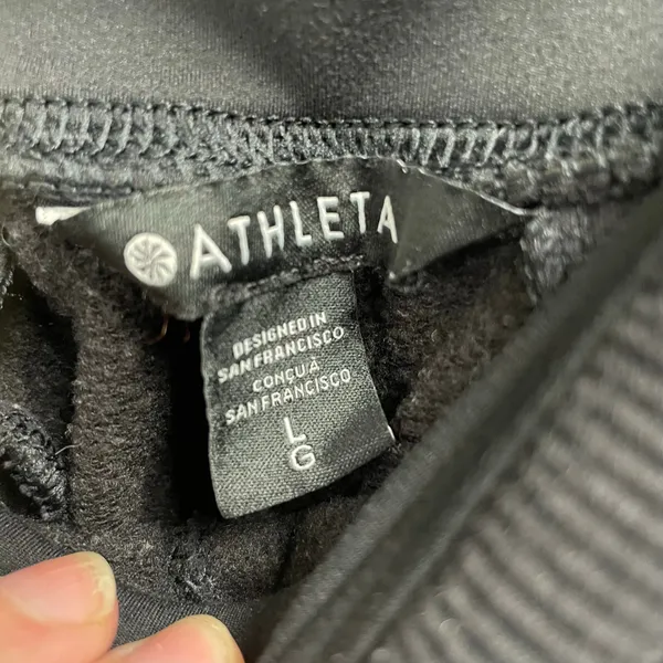 Athleta Retroplush Sweatpants Velour Trim Snap Hem Wide Leg Size Large Black - Image 3