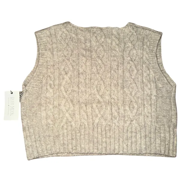 Ruby Moon Cable Knit V-Neck Sleeveless Sweater Vest, Tan, Size S, NWT‎ - Image 3