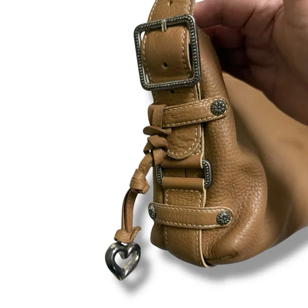 Vintage‎ BRIGHTON Leather Latte Vivica Zip Top Hobo Bag w/Silvertone Accents - Image 4