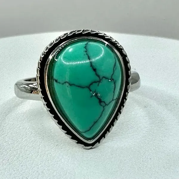 Green/blue teardrop silver tone ring Green - Image 9