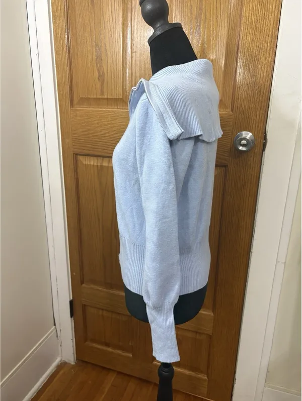 Magaschoni Size L Light Blue Zip Front Cardigan Sweater - Image 3