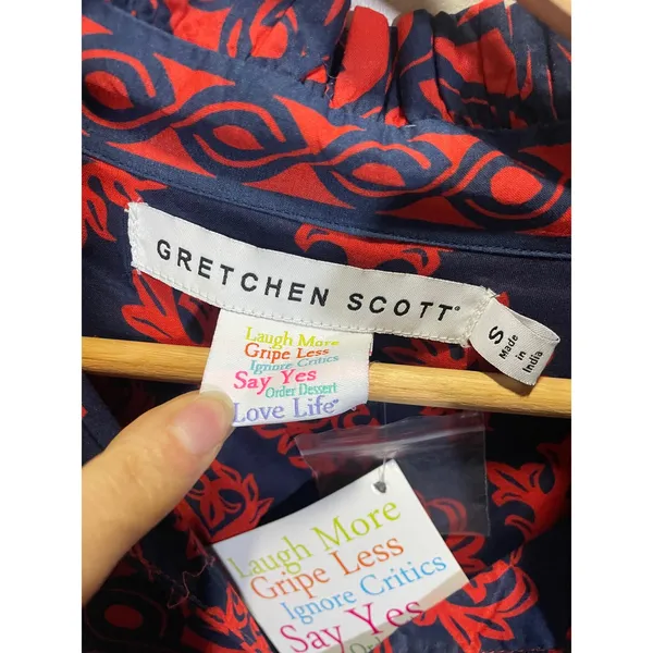 Gretchen Scott Wall of Secrets Dress Womens S Navy Red‎ Damask Tiered Mini Boho - Image 3