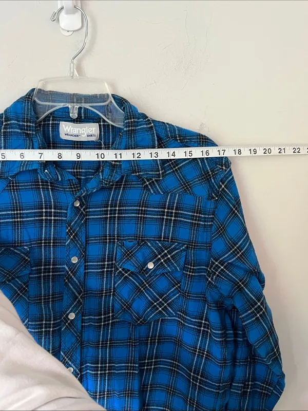 Wrangler Wrancher Blue Plaid Pearl Snap western shirt ➕ - Image 8