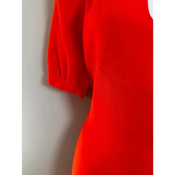 J.Crew Red Keyhole Sheath Dress Short Puff Sleeve‎ Mock Neck Size 2 - Image 2