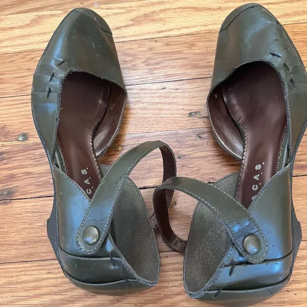 Novacas Vegan Olive Green Low Wedge Ankle Strap Mary Jane Shoes - Image 10