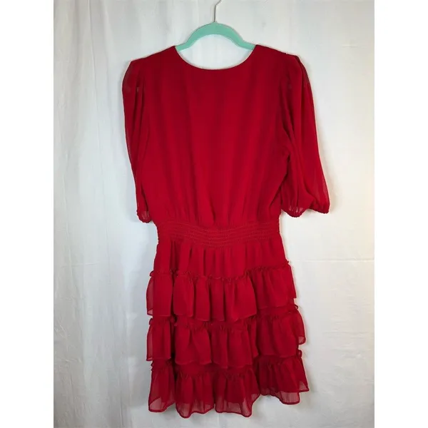 1.STATE Dress Womens M Red V-Neck Tiered Ruffle Midi Party Cocktail - Image 10