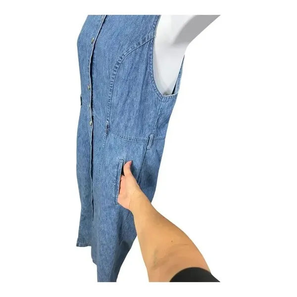 90s Christopher & Banks Blue Denim Midi Dress Sleeveless Size XL Cotton Button - Image 6