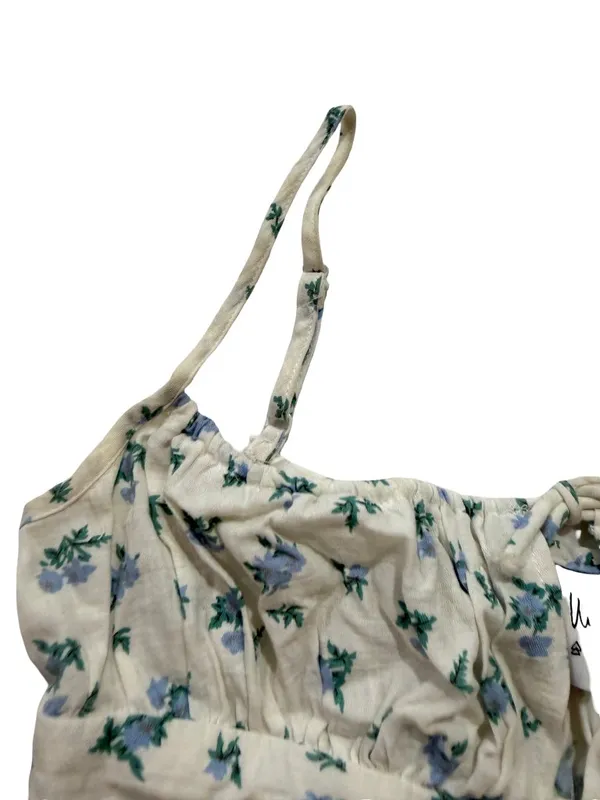 Princess Polly Ivory Blue Floral Smocked Crop Top Cami Tie Shirt Size 0 Women's - Image 4