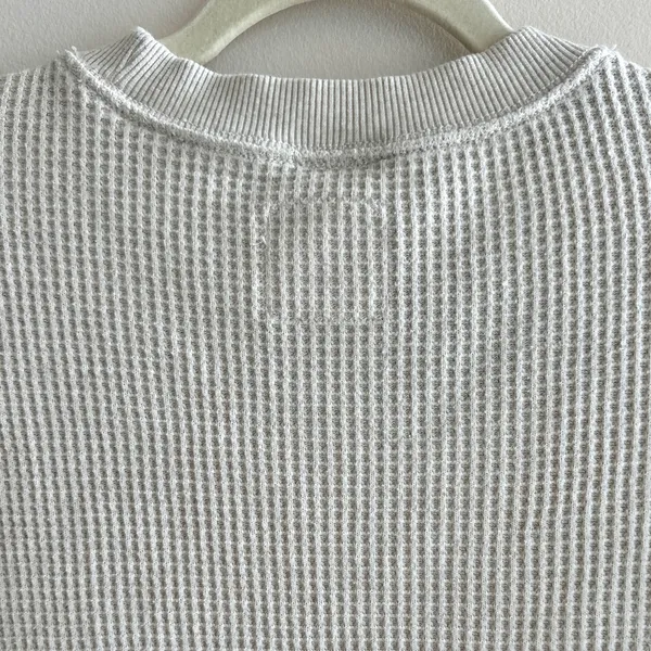 aerie Waffle Knit Long Sleeve Lounge Tee, Beige, Size Medium - Image 13