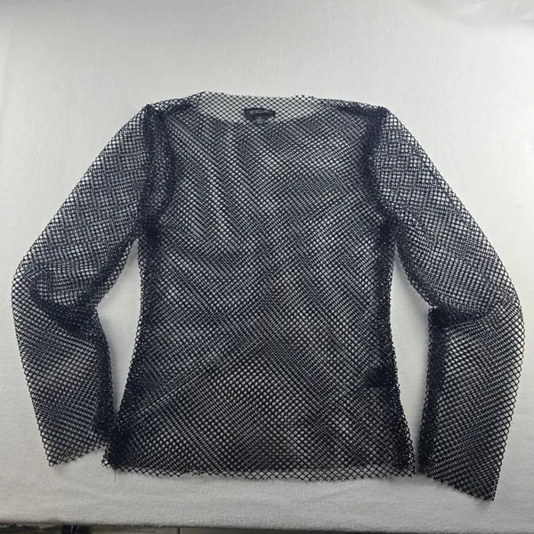 Retroluxe -1726 Black‎ Rhinestone Mesh Top Long Sleeve Fishnet Women's Small - Image 4