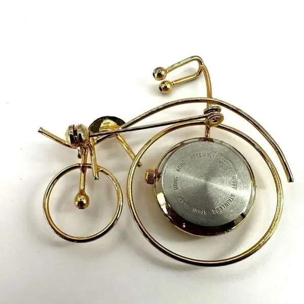 CF Gold tone watch bicycle brooch - Image 3