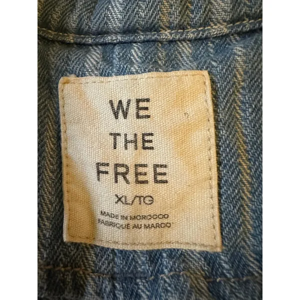 Free People Downtown Denim Railroad Patchwork Coveralls Romper Size XL Bohemian - Image 9