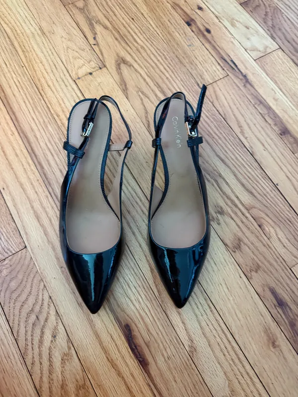 Calvin Klein Patsi Slingback Black Patent Leather Kitten Heel Pumps Glossy Sz 9 - Image 3