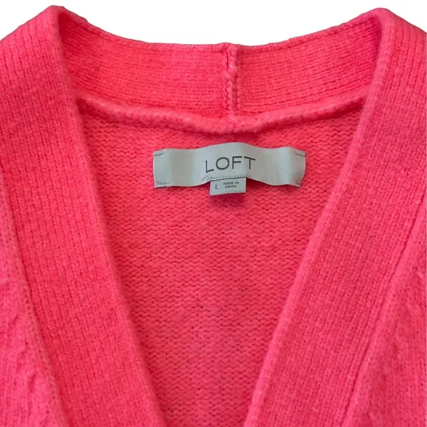 LOFT Pink Star Knit V-Neck Button Front Cardigan Sweater Coquette Cottagecore - Image 3