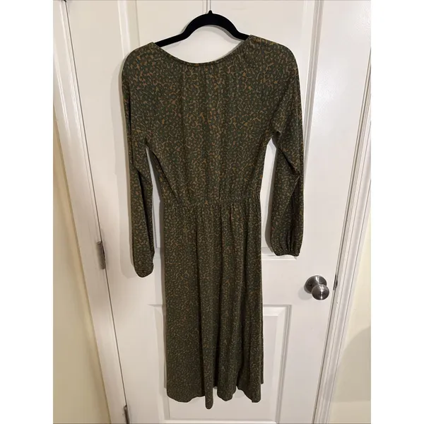 Boden Dress Womens 2 Green Floral Fit Flare Scoop Neck 3/4 Sleeve Jersey Midi - Image 4